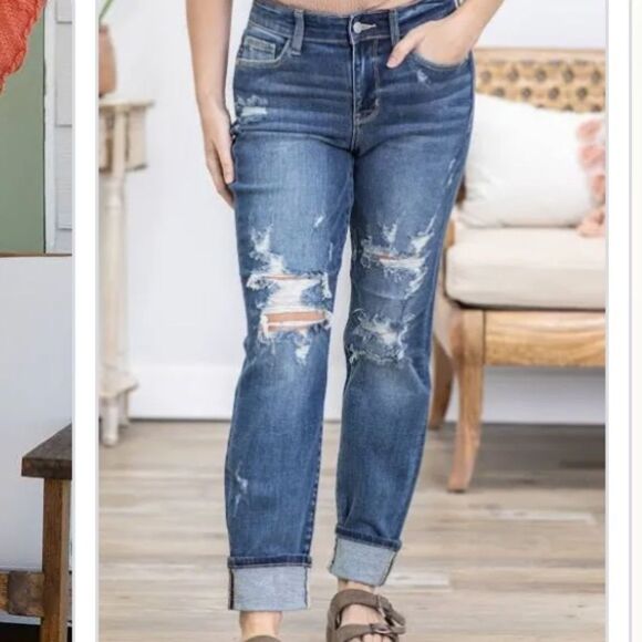 EXCELLENT DISTRESSED CONDITION WOMEN’S SIZE 7/28 JUDY BLUE STRAIGHT FIT JEAN - Picture 1 of 9